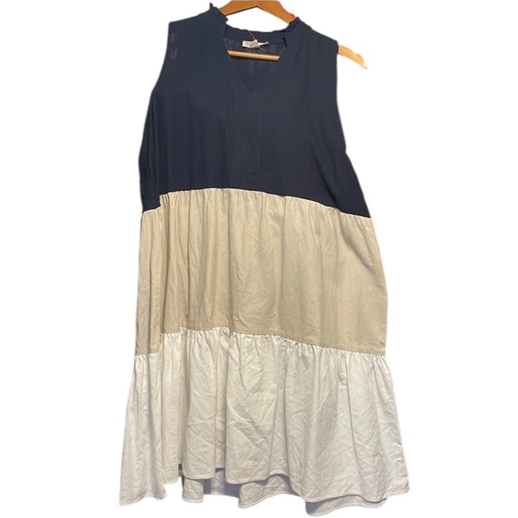 Linen 52 SEVEN A-Line Dress navy & cream - Picture 1 of 5